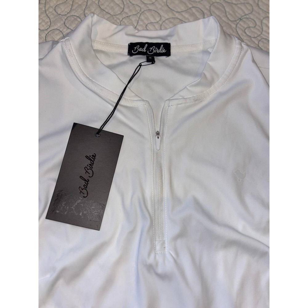 Bad Birdie Womens Sleeveless Golf Polo Shirt White Quarter Zip Mock Neck XL - Picture 2 of 5